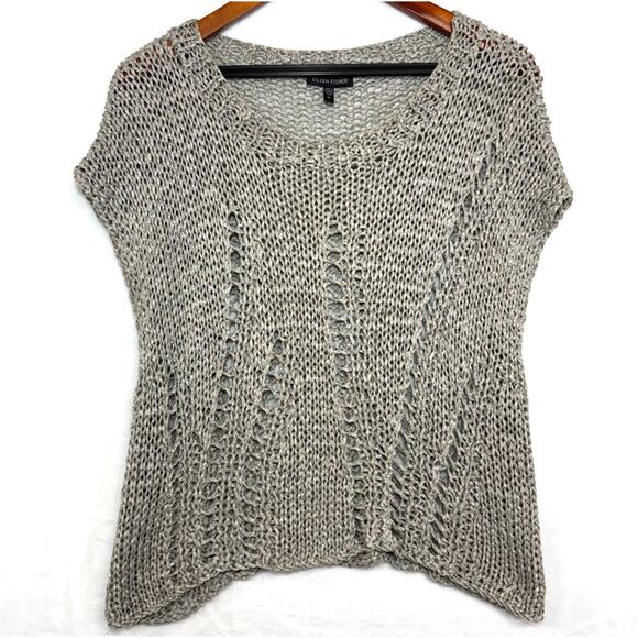 Eileen Fisher Medium Open Knit Beige Top‎ Scoop Dolman Beach Neutral Vacation - Picture 1 of 9